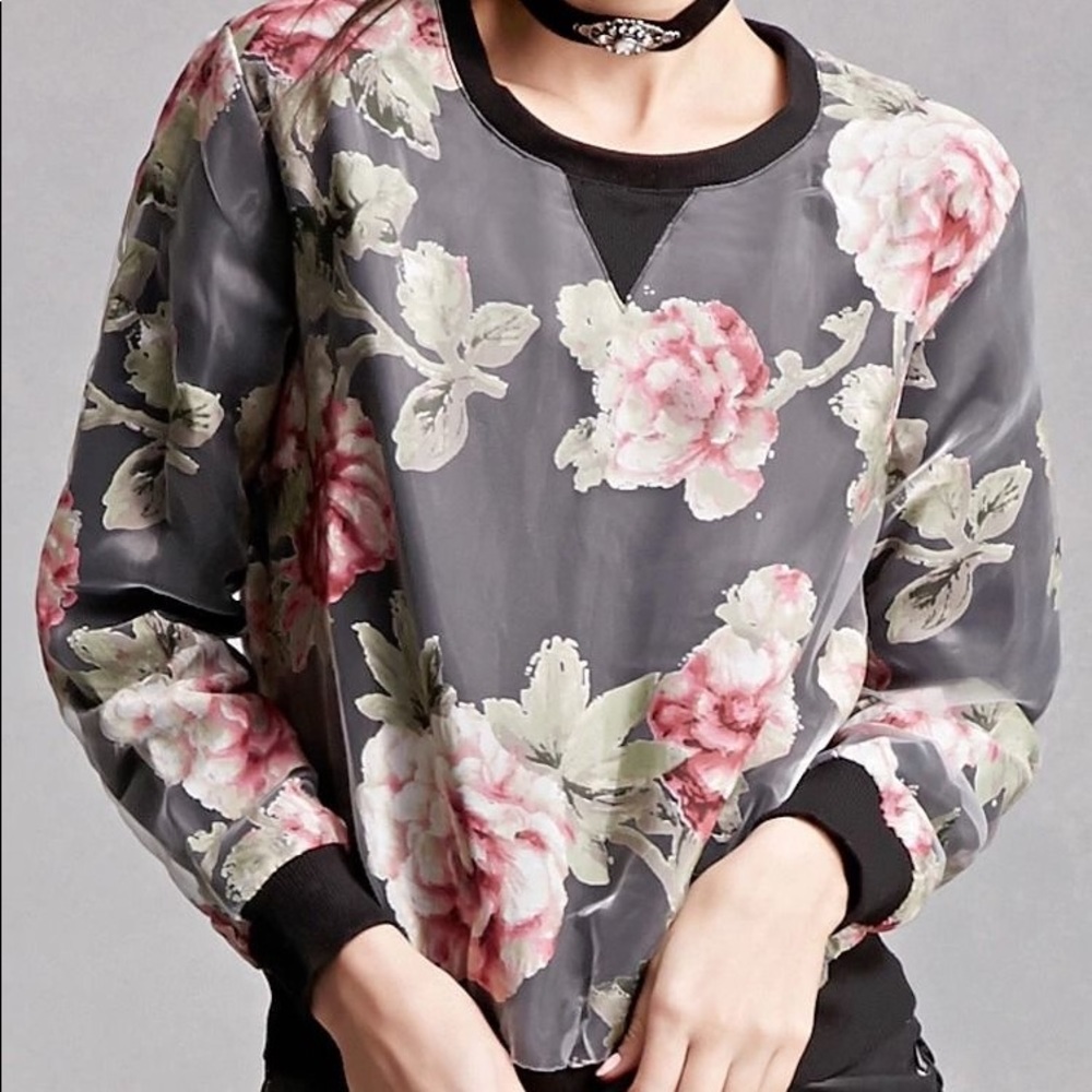 Sheer floral sweatshirt